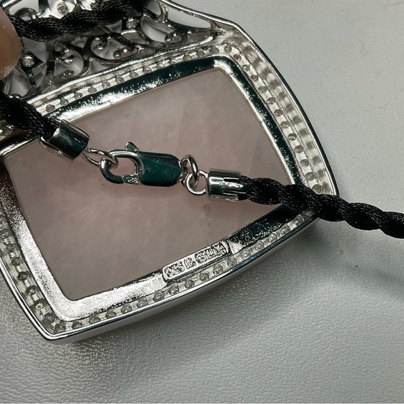 Ross Simons Sterling Silver Huge Rose Quartz CZ Pendant Necklace - Picture 4 of 8